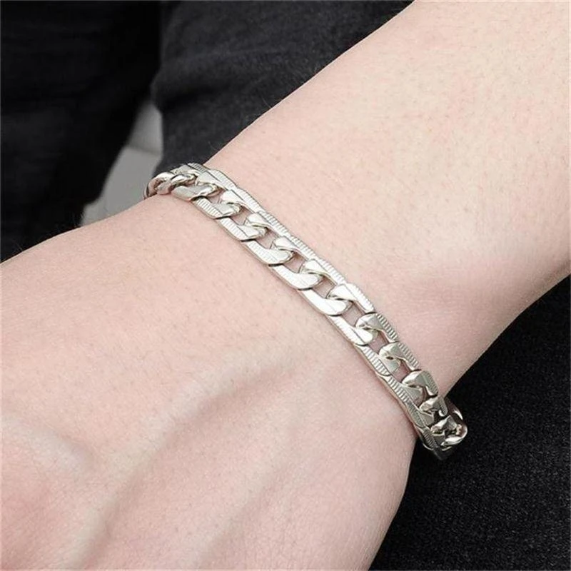 652F Simple 9mm Width Bracelet Birthday Jewelry Gift for Men Stainless Steel Bracelet
