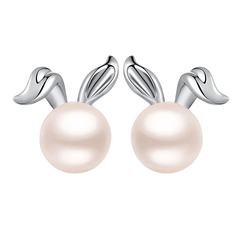 

Cute Pearl Rabbit Earrings for Women Trendy Dangle Stud Jewelry Freshwater Animal Design Durable Premium Material Elegant