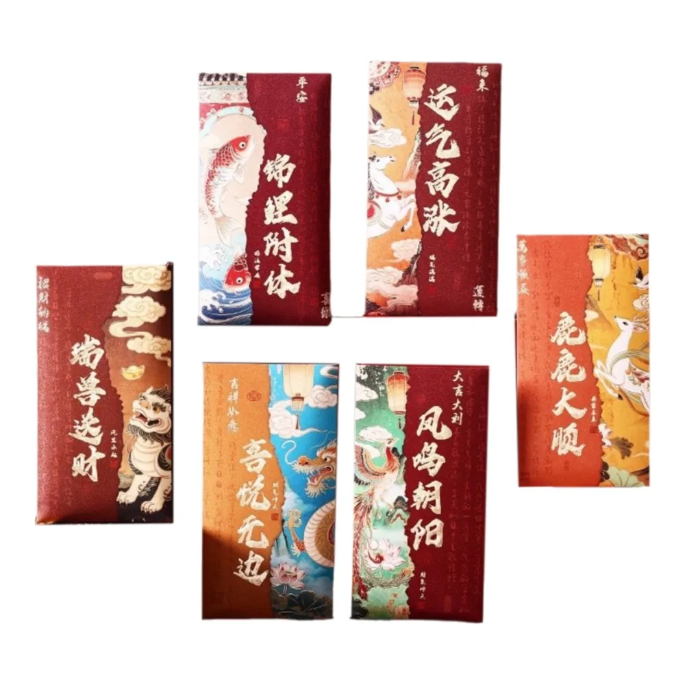 

6Pcs Chinese Style 2026 Horse Year Red Envelope Large Capacity Bless Words Spring Festival Envelopes Paper Traditional