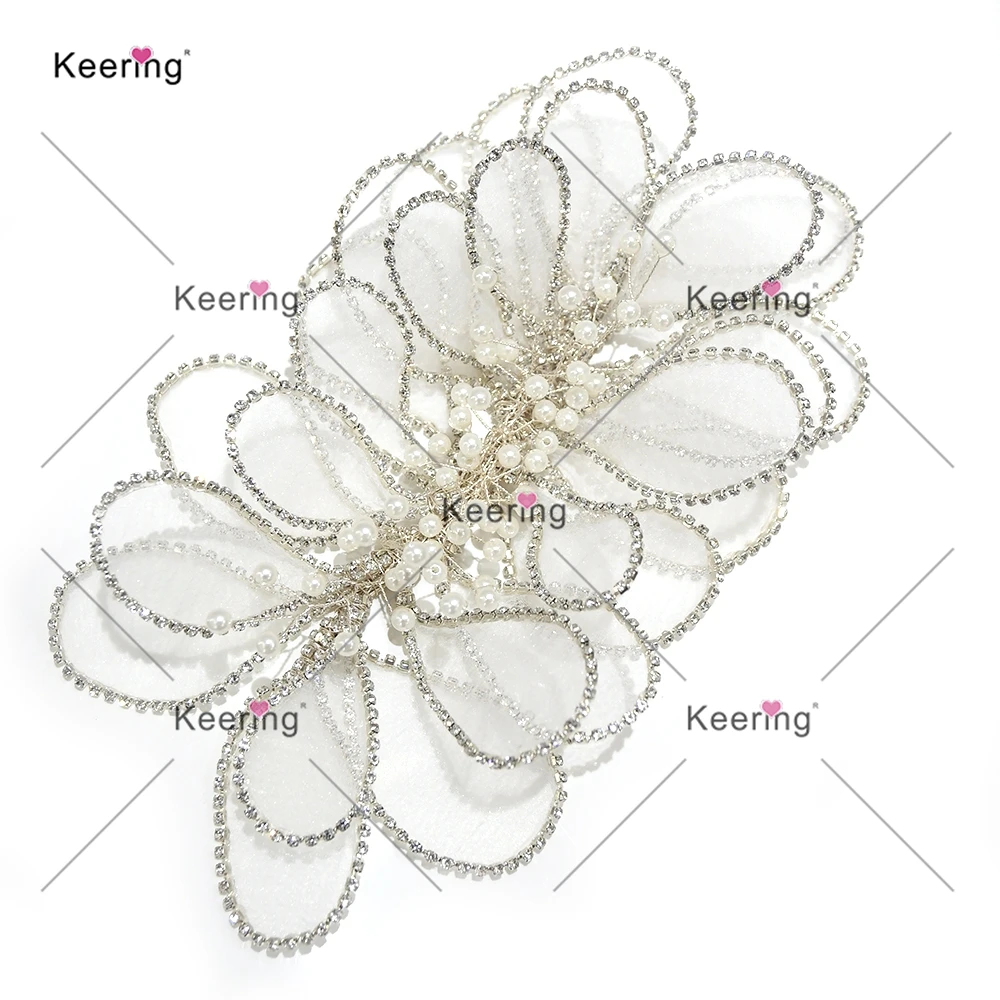 3D Wire Flower Rhinestone Head Band Applique Flowers,  Petal  for Wedding Decoration, WHD-083