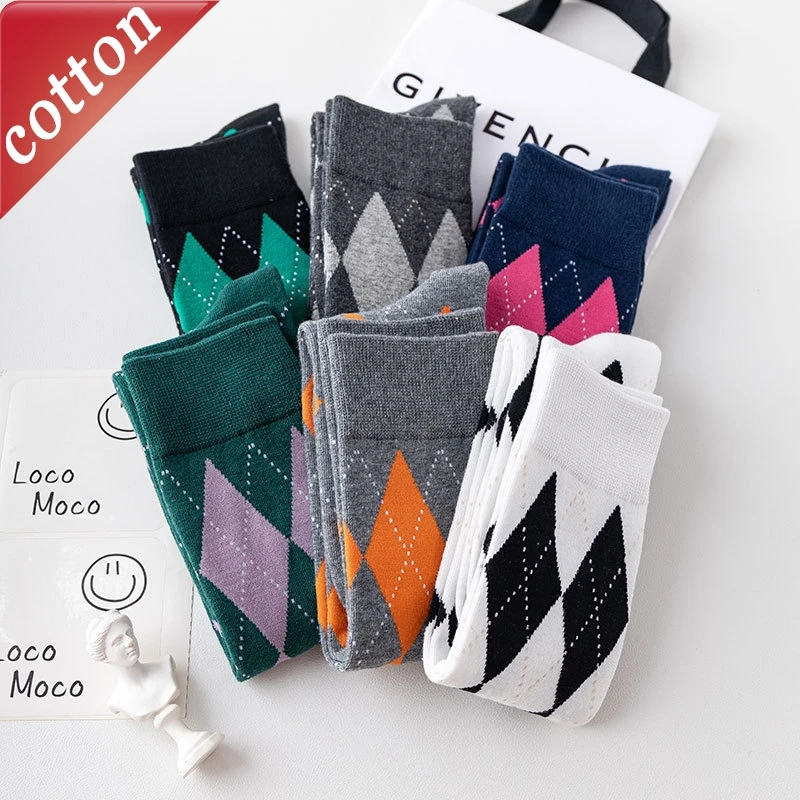 Ladies' Stockings Japanese College Style Diamond JK Retro Fashionable Sweet Kawaii Calf Socks Comfortable Cotton Socks For Girl