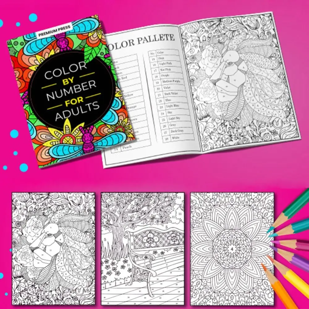 

190 Pages Color By Number for Adult Anxiety Therapy Stress Relief Coloring Book Unique Background Drawing Painting Book