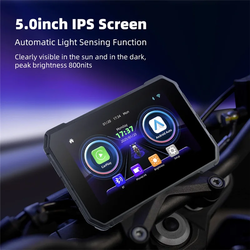 

AB96-MTC-02A Wireless Carplay Moto 5 Inch Portable Digital Motorcycle Dashboard Navigation Display Screen For Android