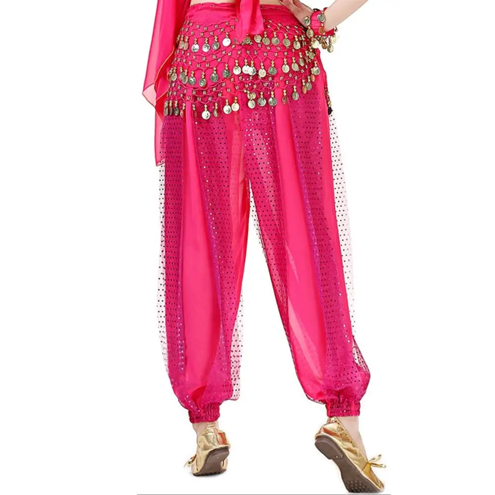 กางเกงเต้นระบำหน้าท้องประดับเลื่อมแฟชั่น แต่งพู่ห้อย ทรงหลวม สำหรับการแสดง พร้อมอุปกรณ์เสริมสำหรับเต้นระบำหน้าท้อง