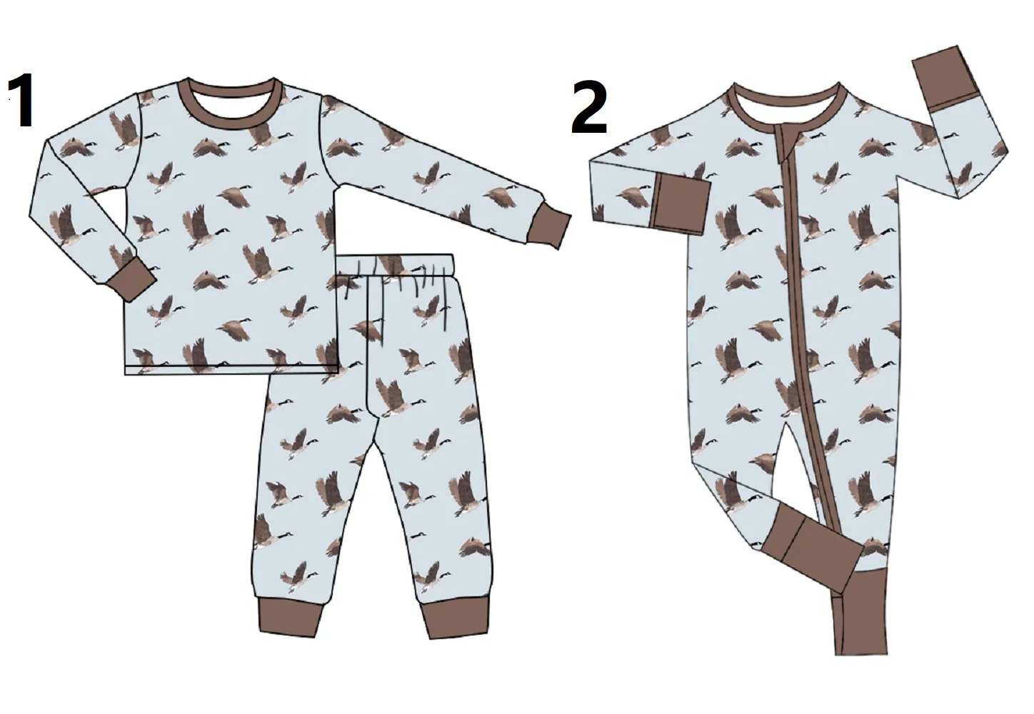 Autumn children's clothing gray brown wild goose print long sleeve shirt pant suit baby boy clothing boutique wholesalelesale