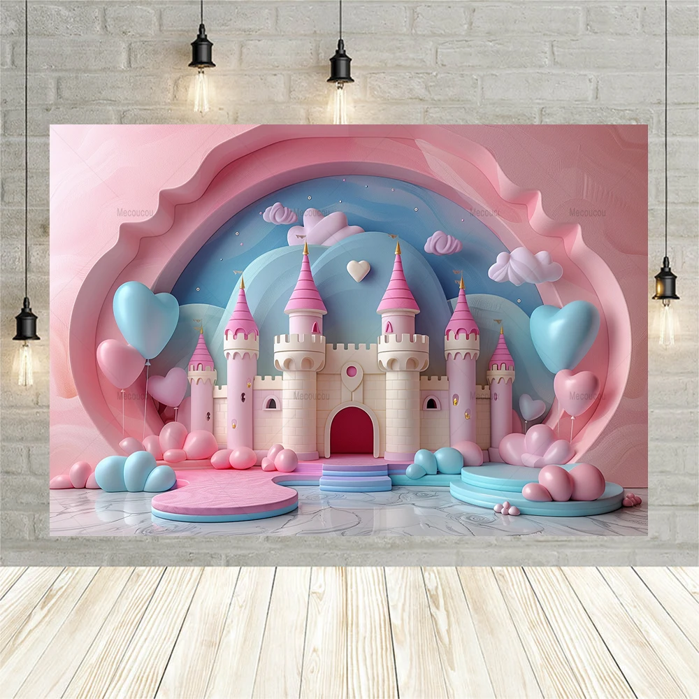 Birthday Balloon Photo Area Background Girl Princess Castle Pink Party Decoration Backdrop Baby Shower Custom Photography Props