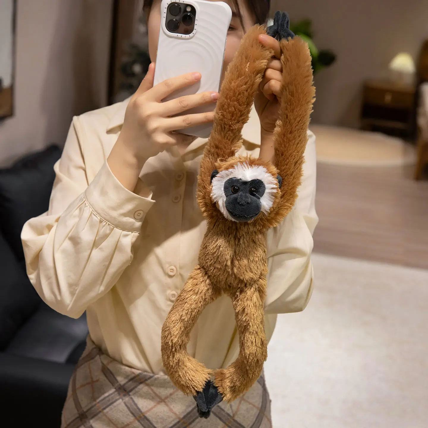 35cm 길이의 어린이용 동물 인형, 어머니와 아이를 위한 긴 팔 봉제 레무르/오랑우탄 인형 커튼 걸이