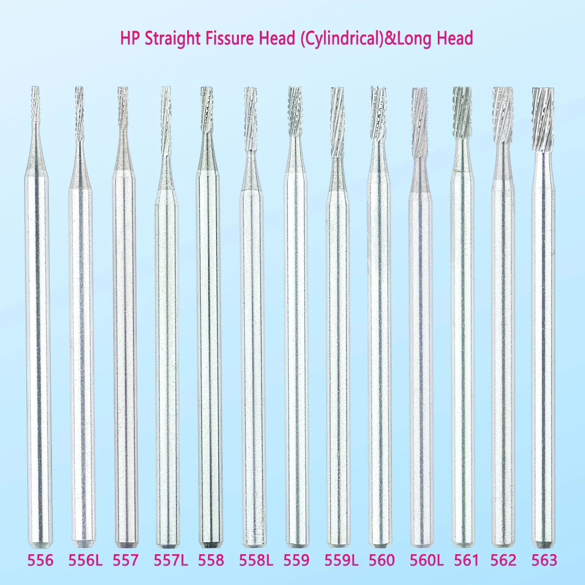 6Pcs/Box Dental Tungsten Carbide Burs Straight Fissure Head HP 2.35mm For straight nose cone handpiece or micro motor handpiece