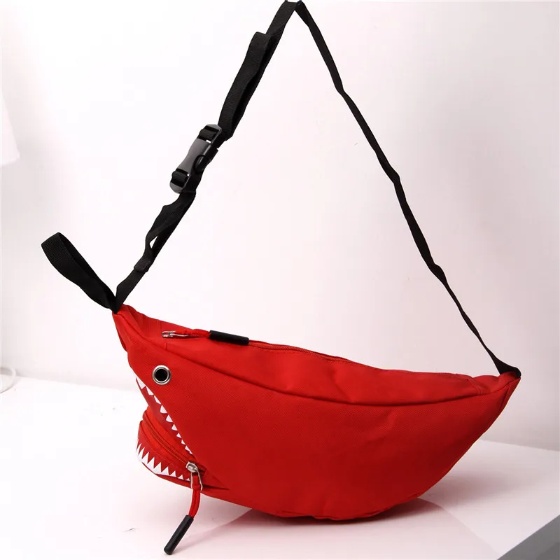 High Quality Cartoon Shark Chest Bag Women And Men Funny Canvas Shoulder Bag Mobile Phone Bag