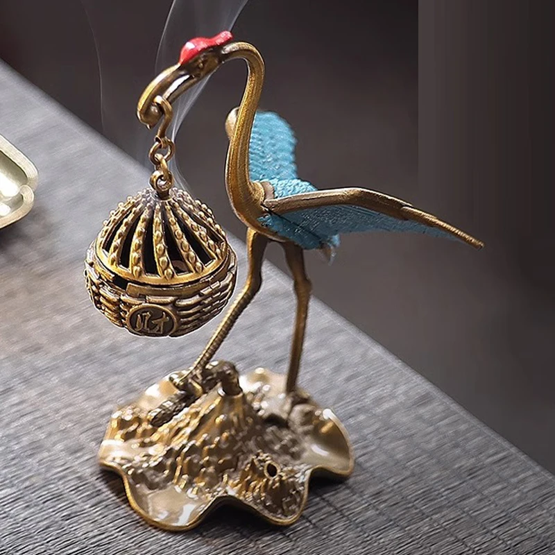 

Креативная мини-печь для ароматерапии, домашние украшения для чайной церемонии в стиле дзен, маленькая подвесная печь в форме металлического журавля, 1 шт.