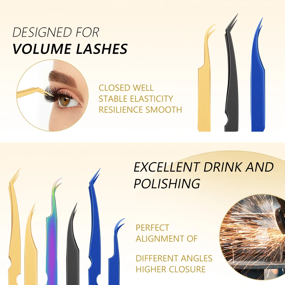 Pinzette per ciglia antistatiche in acciaio inossidabile per estensioni delle ciglia Strumenti per il trucco Accessori per nail art Strumenti per la raccolta di strass