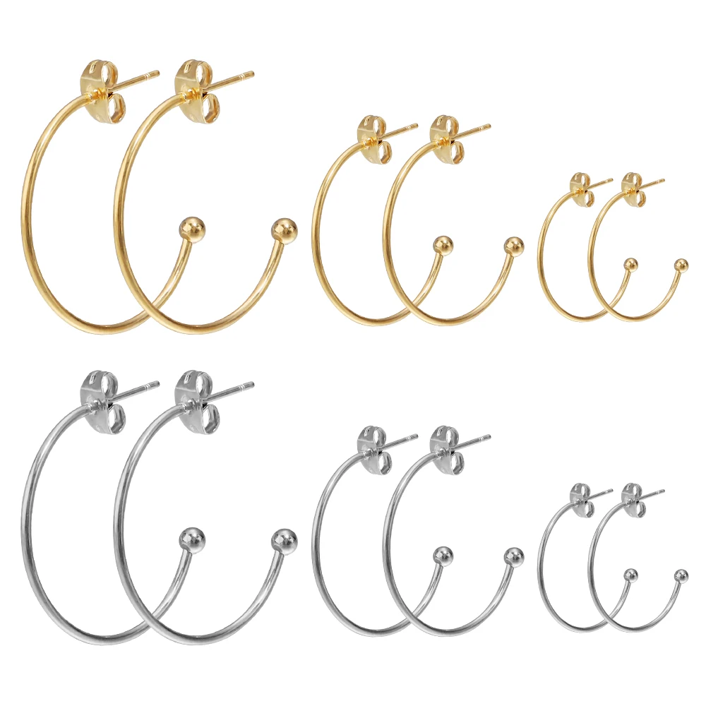 

SAUVOO 6pcs Stainless Steel Earring Hooks C shaped Gold Hoop Earrings Ear Wire For Women Jewelry Making Findings Accessories