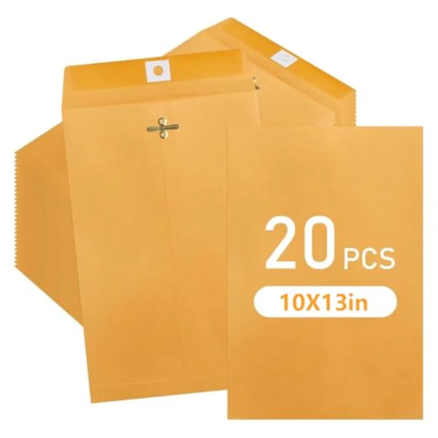 

20 Pack 10x13 Inch Manilla Envelopes, Kraft Envelopes with Clasp Closure and Gummed Seal, 28lb Large Brown Mailing Envelopes fo