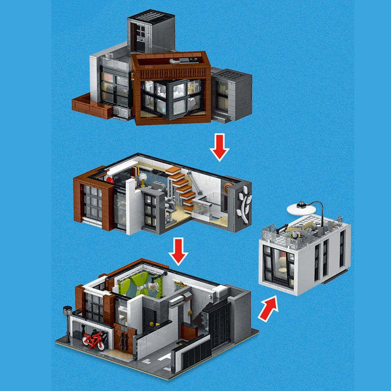 مجموعات مباني منزل الفيلات الحديثة عرض المدينة العمارة الكورية نمط وحدات المباني كتل التجمع أطقم منمذجة هدية 3433 قطعة