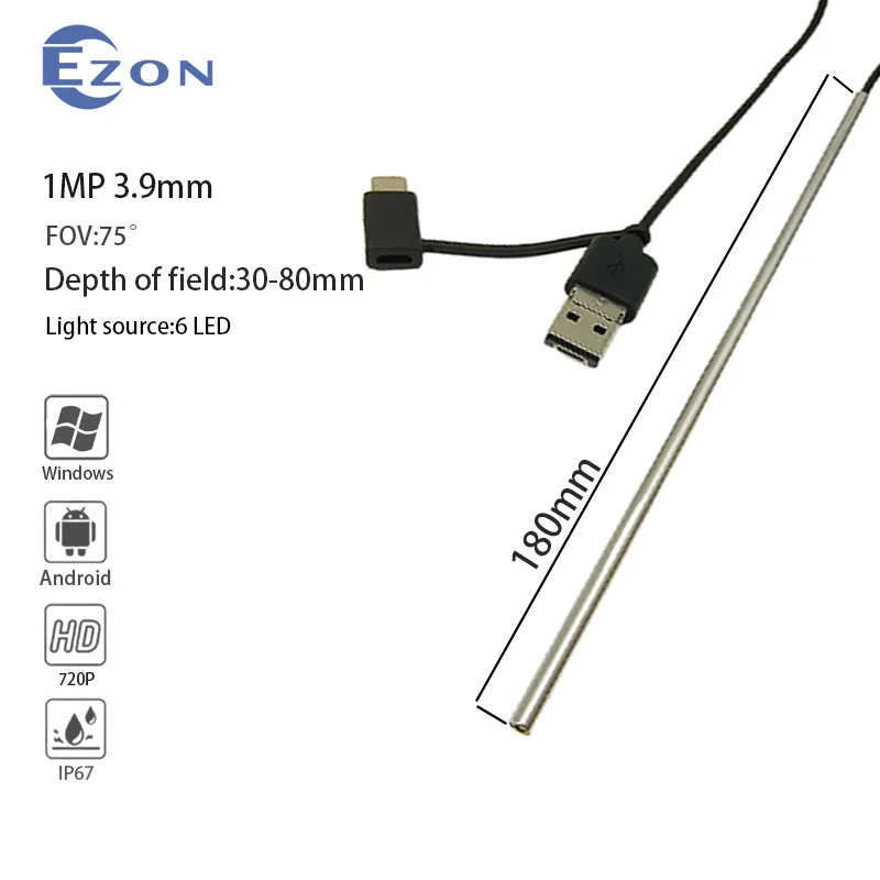 

1MP 3.9mm FOV 75° HD Gun Endoscope Camera for Gun Barrel Inspection 1.5m USB 3-in-1 Soft Cord Portable Endoscope Camera