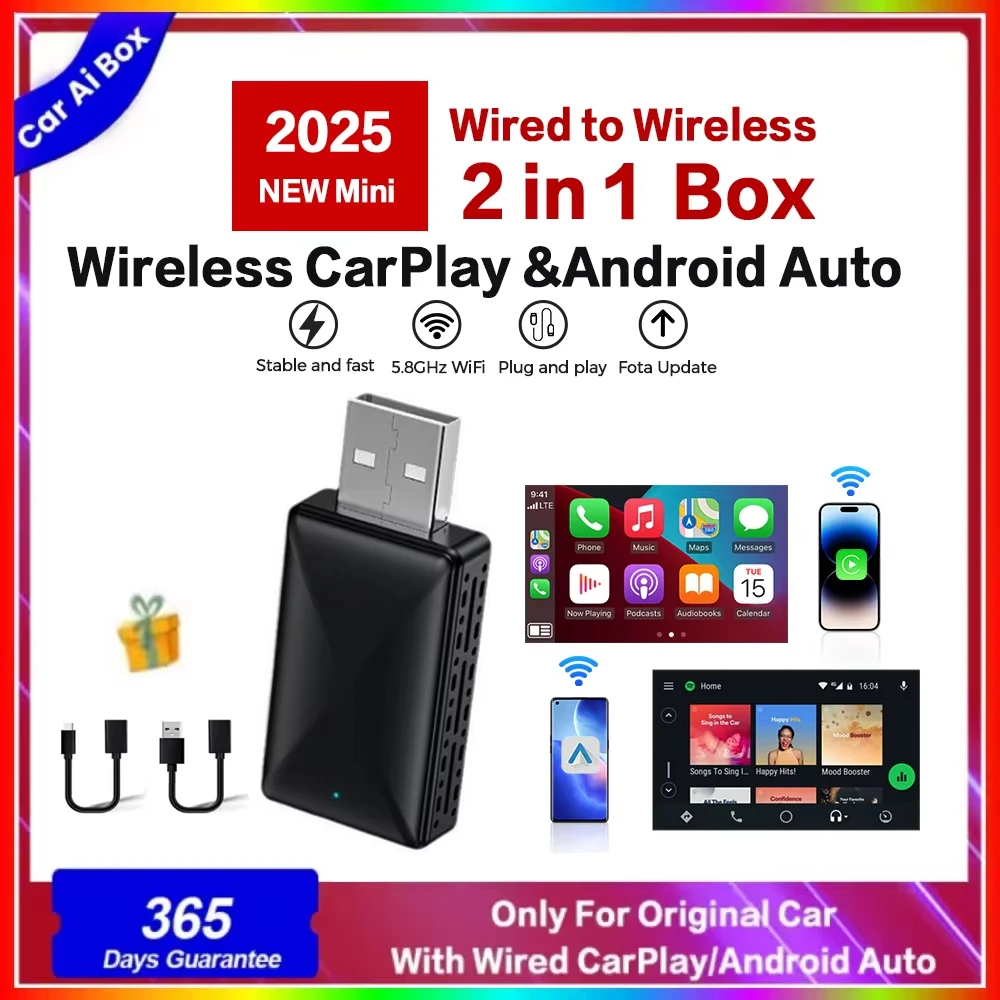 Wireless Carplay Android Automatic Adapter 2In1 Wired To Wireless for Volvo Chery Volkswagen Oem Car Audio Car Plug and Play