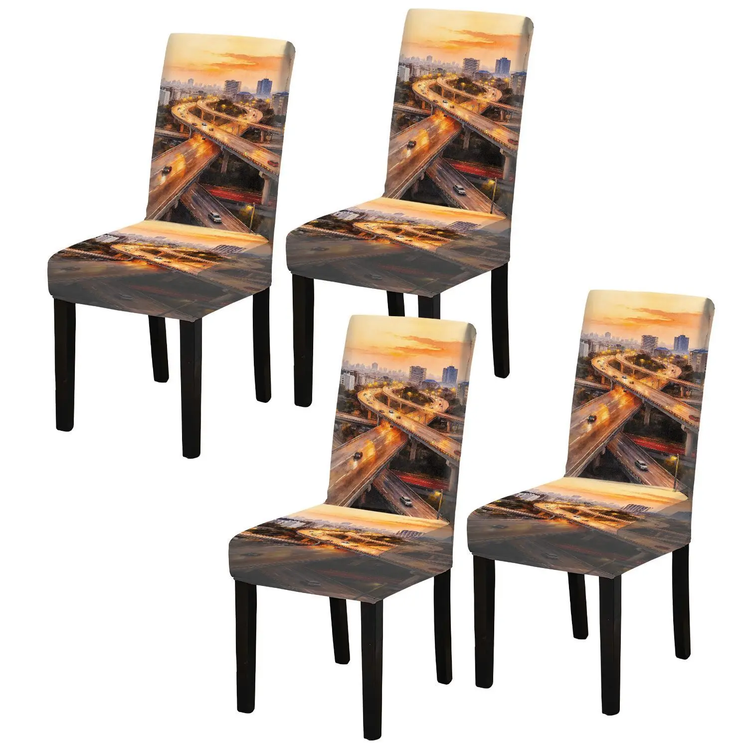 Elastic dining chair cover, urban style pattern, removable and washable household dining chair cover, easy to install