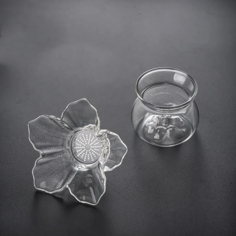 Glass Tea Infuser Strainers with Support Holder Saucer Entangled Lotus Floral Pattern, Fine Mesh Loose Leaf Tea Colander Filter view 3