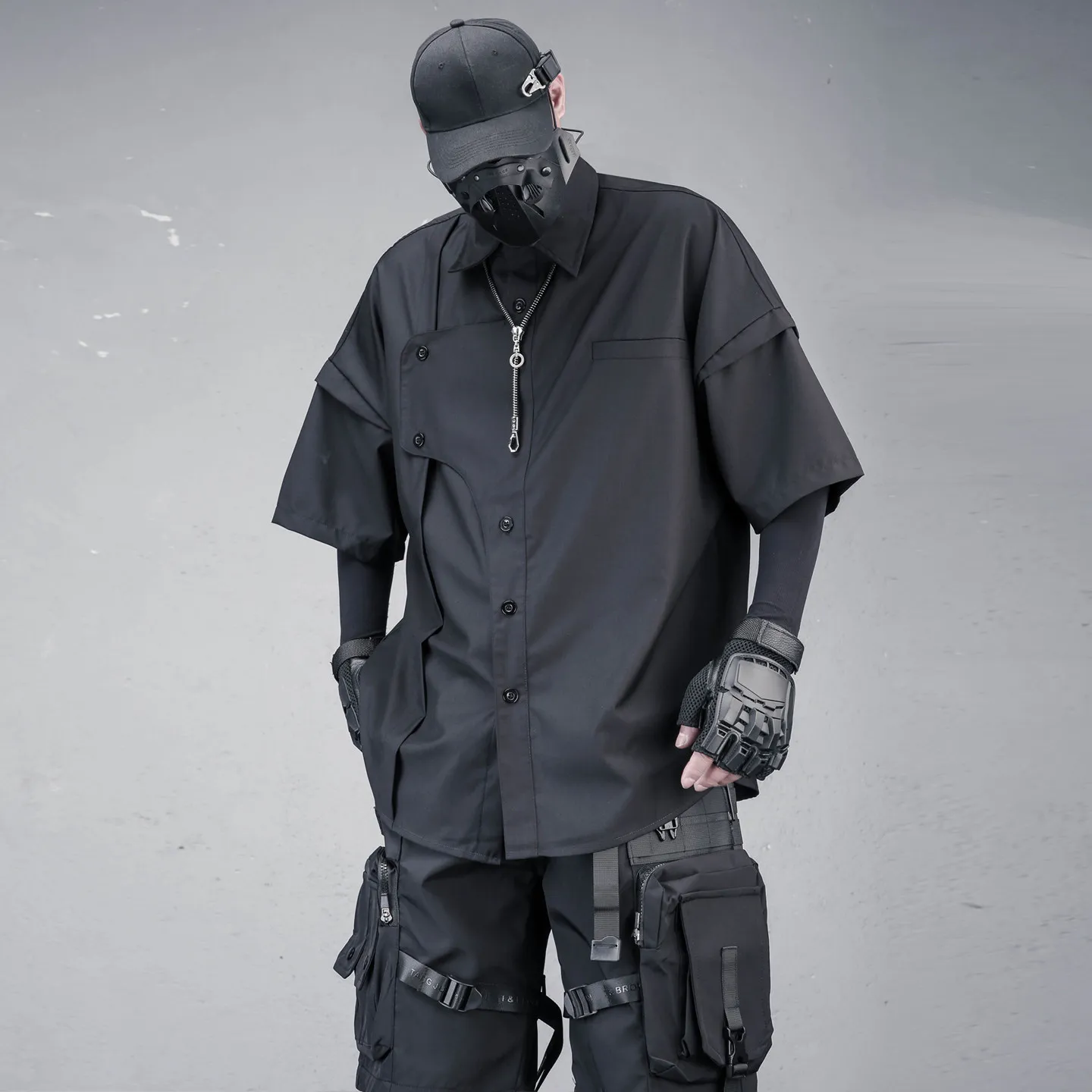 Dark Style Deconstructing Loose Cargo Short Sleeve Shirt Men & Women Trendy Summer Multi-Pocket Techwear Half Sleeve Shirt