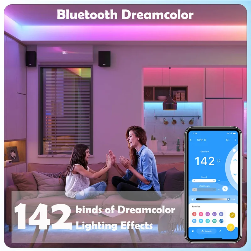 Luzes de tira LED para casa, WS2811 RGB, pixel endereçável, iluminação Bluetooth, tira de luz Dreamcolor, efeito Chase