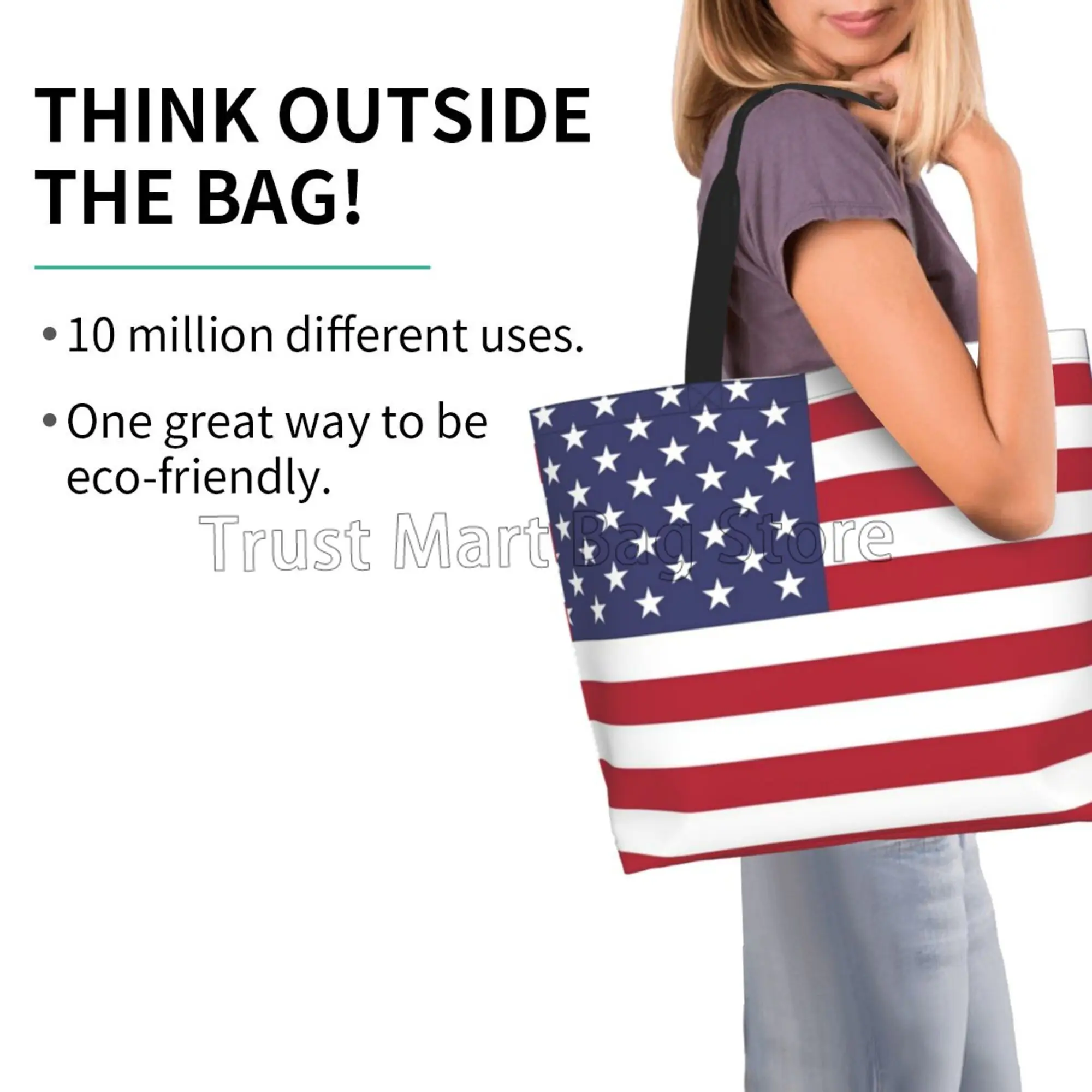 American USA Flag Canvas Tote Bag Large Women Casual Shoulder Bag Handbag Reusable Multipurpose Shopping Grocery Bag for Outdoor