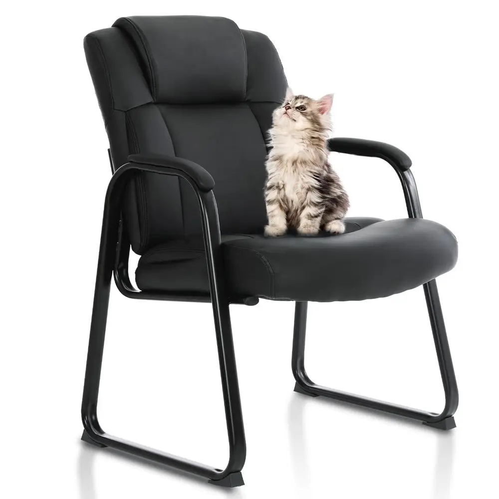 

Big amp Tall 500 lb. Guest Chair, Leather Reception Chairs with Sled Base and Padded Arm Rest for Waiting Room Office Home and