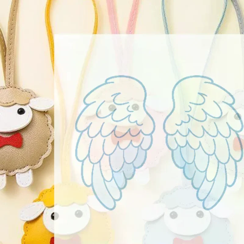 Cartoon Cute Sheep PU Pendant Stylish Bowtie Design Leather Material Multi-Color for Travel Luggage Hanging Decor