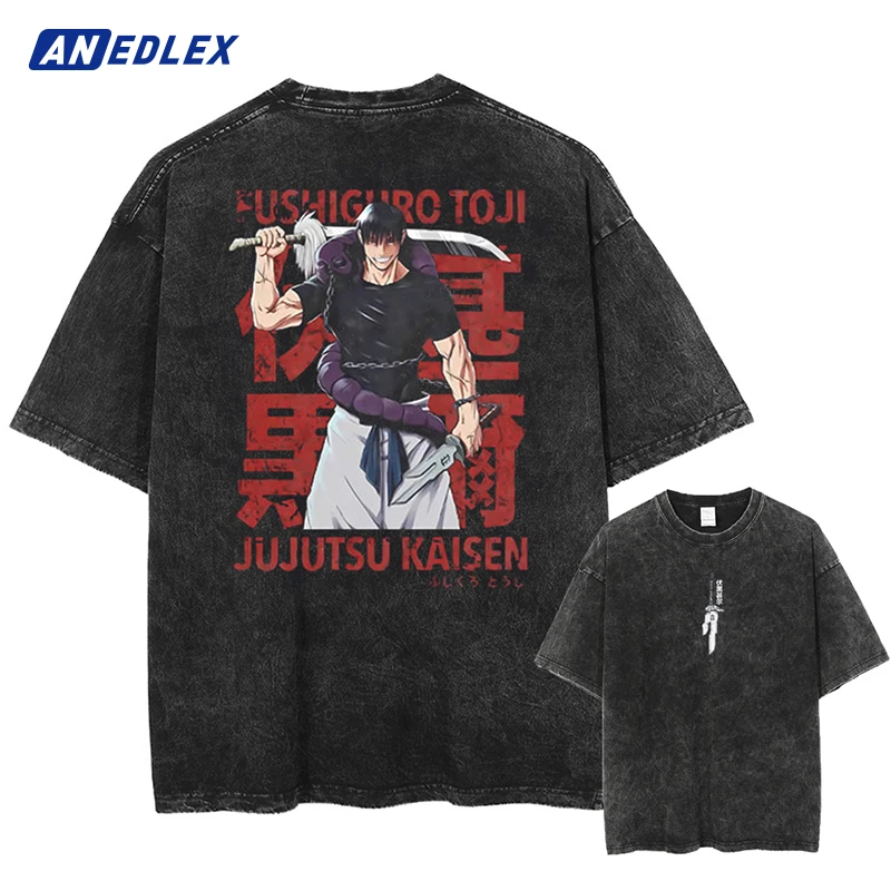 

Hip Hop Loose Washed Tshirt Men Streetwear Anime Graphic Print T Shirt Harajuku Cotton Loose Short Sleeve High Quality Tees