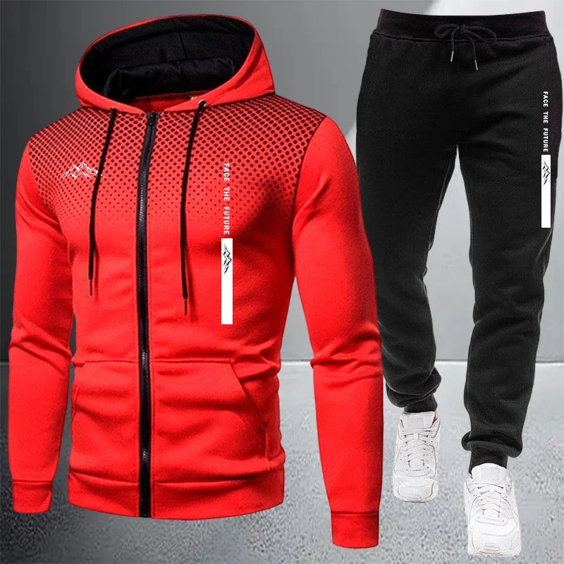 Hot Sales Men's Jacket Tracksuit Casual Zip Hooded Dot Sweatshirts Coat Outdoors Sports Clothes Autumn Winter Single Tops Pants view 4