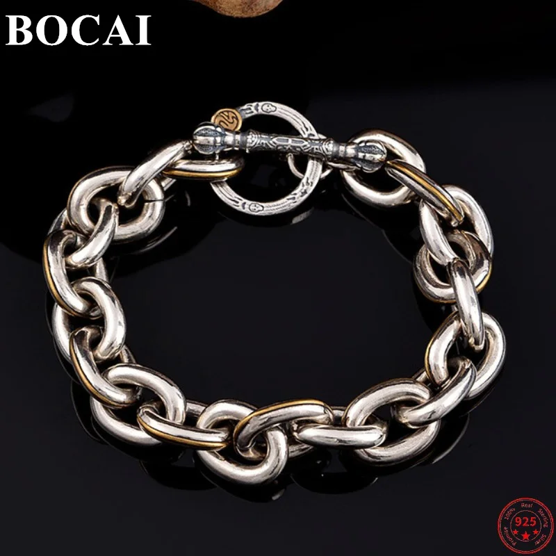 

BOCAI S925 Sterling Silver Bracelet for Men New Fashion Vintage Totem OT-buckle 12mm Thick O-chain Punk Jewelry Free Shipping