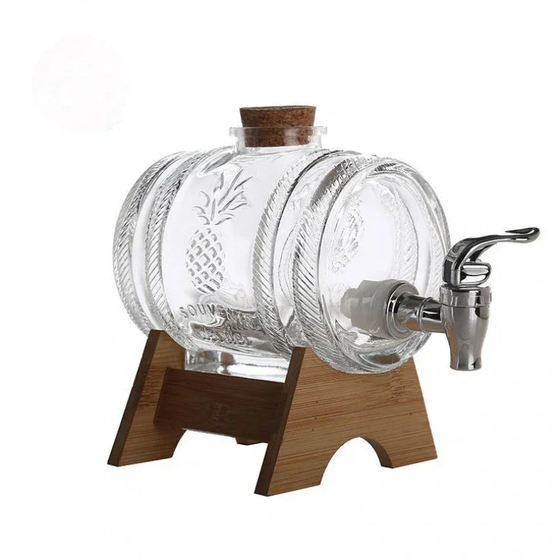Whiskey Decanter with Wooden Support, Lead-Free Glass Barware, Clear Wine Decanter For Liquor, Scotch Bourbon