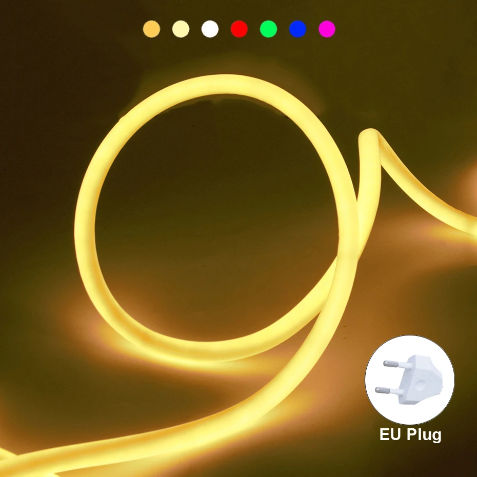 

Круглая светодиодная неоновая лента 220 В с вилкой европейского стандарта, гибкая лента, уличная водонепроницаемая светодиодная лента для неоновой лампы для украшения комнаты