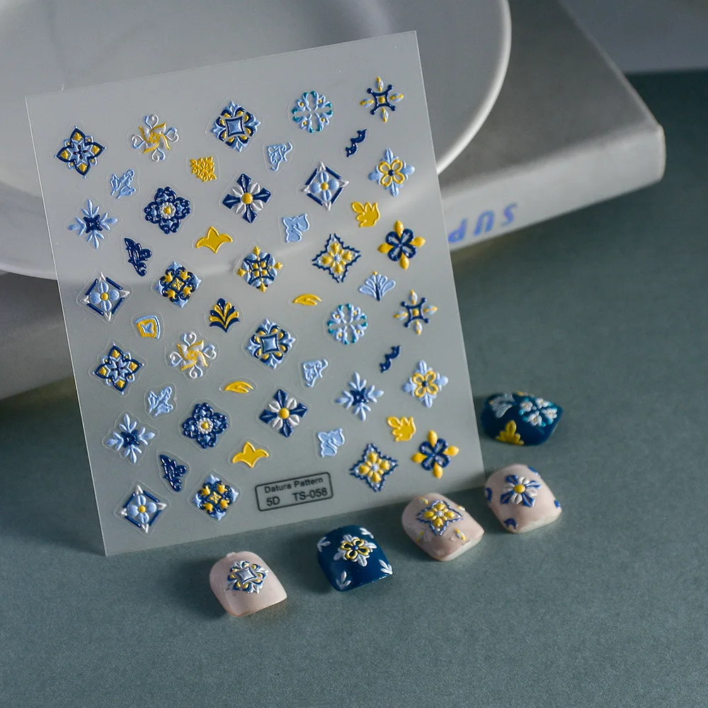 New Process Bohemian Style 3D Nail Stickers Embossed Self-Adhesive Nails 5D Waterproof Nail Stickers