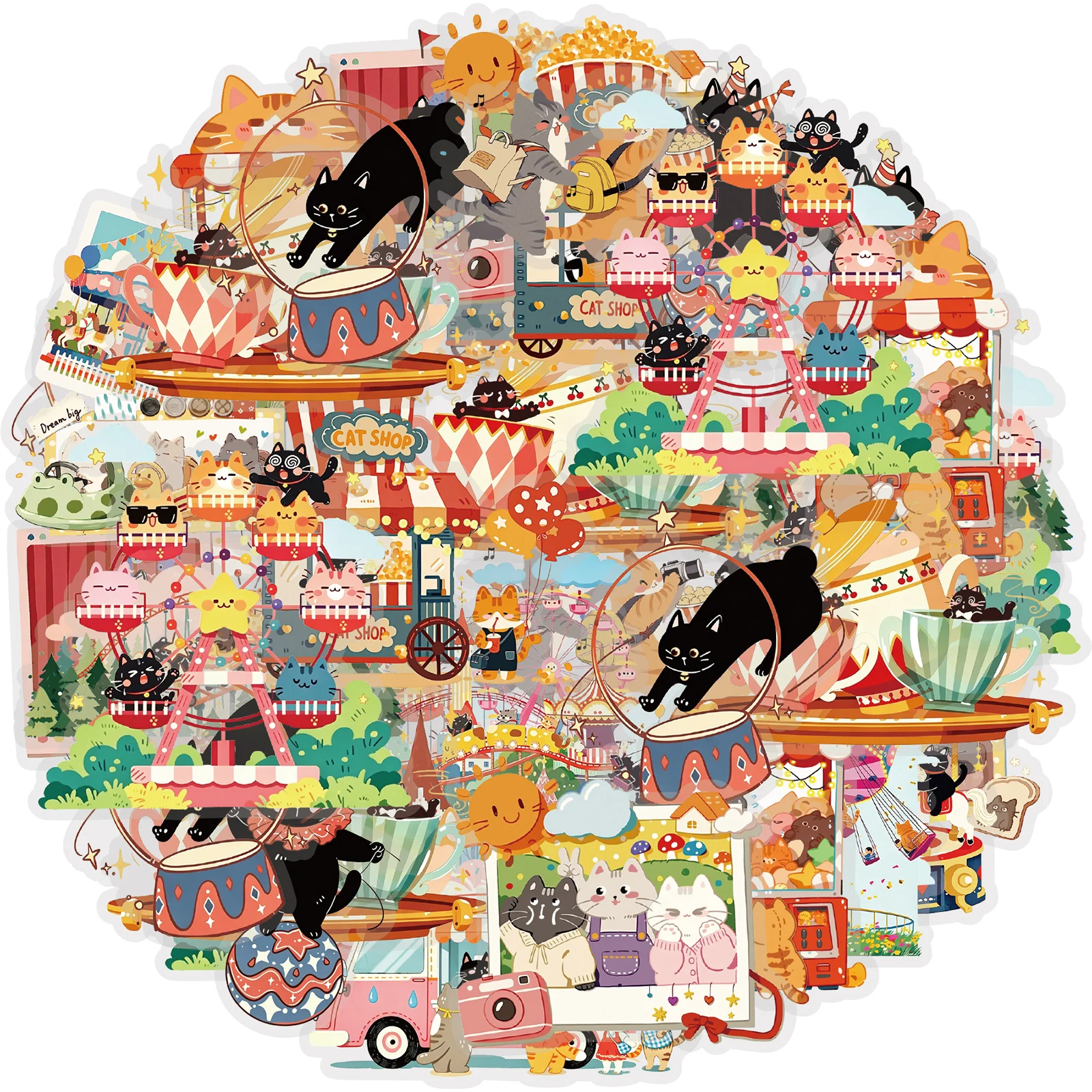 Etori Life 15Pcs Paradise Kitty Cute Story Style Pattern Pet Sticker Pack Suitable for Notebooks, Mobile Phones, Handbags, Postcards and Envelopes, Bicycles and Helmets, Scrapbooking Supplies, Office Decoration Supplies, Room Decoration, Party Stickers, Children's Stickers, Korean Stationery, Gifts for Friends