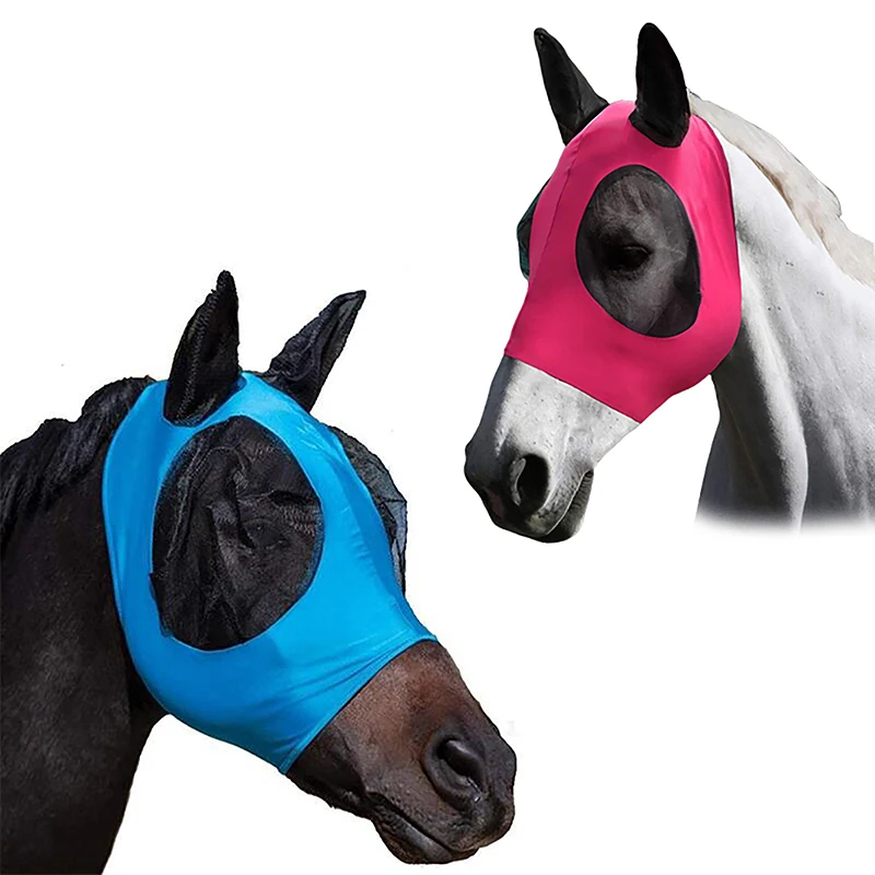 Maschera per mosche di cavallo naso lungo con orecchie maschera per cavalli in rete Anti-mosca maschera per cavalli maschera per mosche di cavallo elasticizzata con orecchie ricoperte