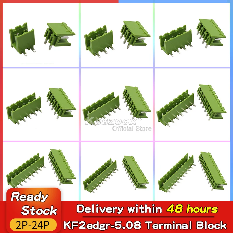 

2edgr 5.08mm Green Phoenix Connector Terminal 2/3/4/5/6/7/8/9/10/12/16/14/18Pin Block PCB Screw Plug