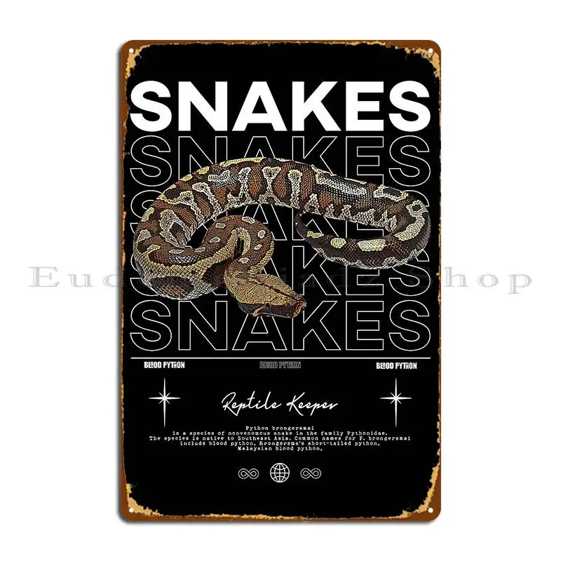 Blood Python Modern Streetwear Reptile Keeper Metal Sign Decoration Plaques Wall Decor Iron Garage Tin Sign Poster