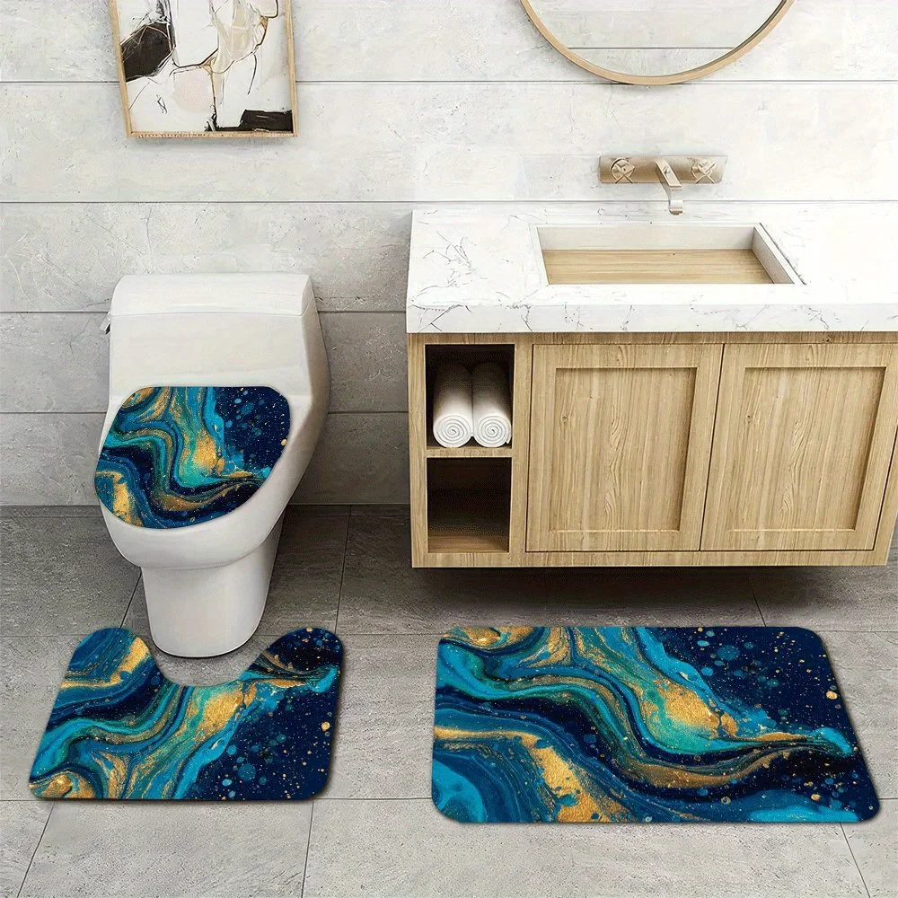 

3pcs Super Soft Bathroom Floor Mats Set, Absorbent, with Non-slip Backing, Light Luxury Marble 1 Print for Bathroom, Toilet, Bed