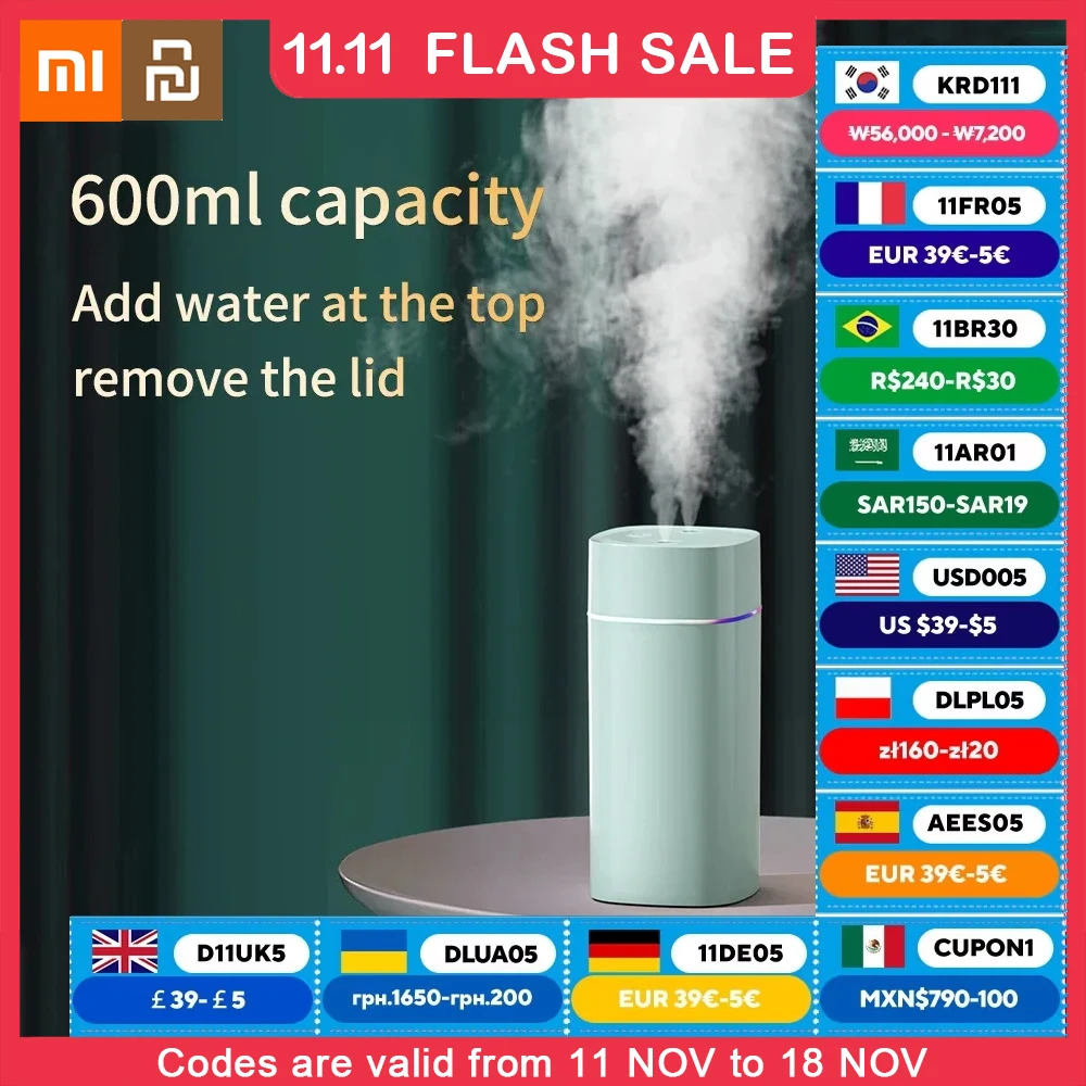 Xiaomi Youpin Dual Nozzle Humidifier Desktop Home Bedroom Car Aromatherapy Silent Air Humidification Usb 7 Color Ambient Light