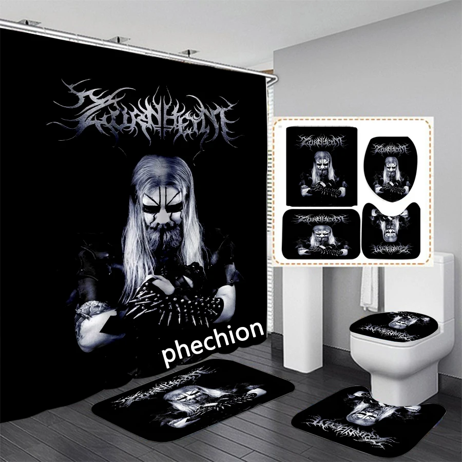 phechion Dark Funeral Band 3D Print Shower Curtain Waterproof Bathroom Curtain Anti-slip Bath Mat Set Toilet Rugs VR317