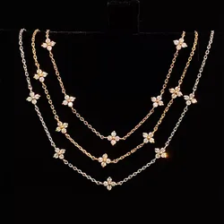 925 Sterling Silver Plated 18K Gold Sparkling Zircon Flower Necklace for Women  Exquisite Party Jewelry Gifts