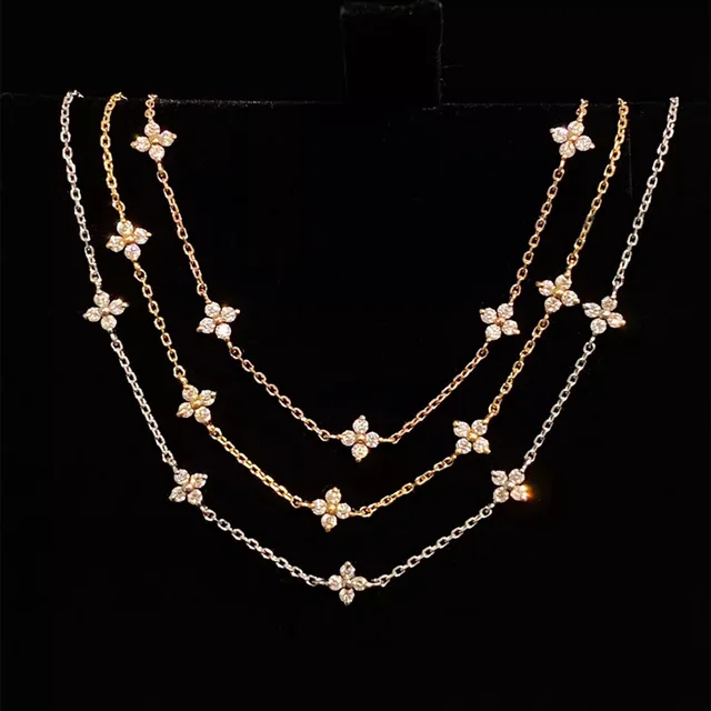 925 Sterling Silver Plated 18K Gold Sparkling Zircon Flower Naszyjnik dla kobiet Wykwintna biżuteria imprezowa Prezenty