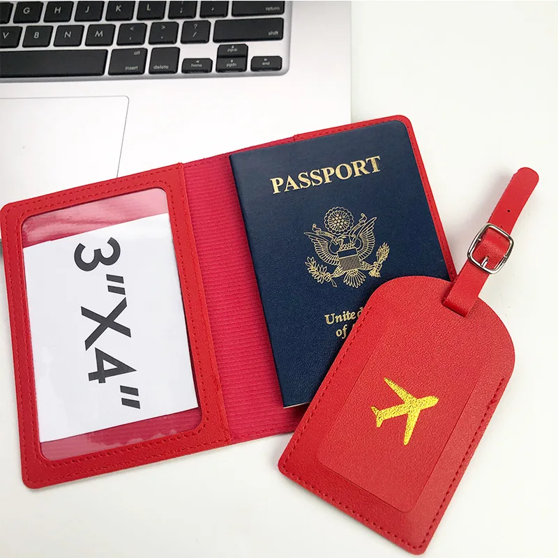 PU 가죽 수하물 태그 여권 거치대 세트, 여권 보호 커버, 여행 휴대용 ID 신용카드 홀더, 거치대 여행 액세서리 