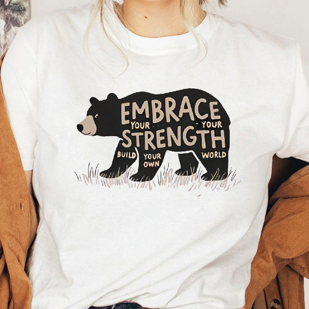 

Женская одежда Silhouette Bear Embrace Your Strenth Y2K, хлопковая повседневная футболка с круглым вырезом и графическим рисунком, уличная одежда