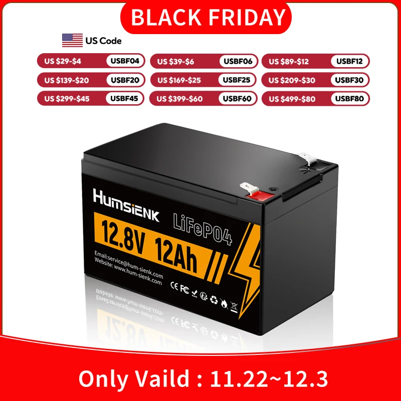 Humsienk 12V 12Ah LiFePO4 Battery Lightweight Efficient Safe Lithium Battery for RV/ Trolling Motor/ Camping/ Backup Power, etc