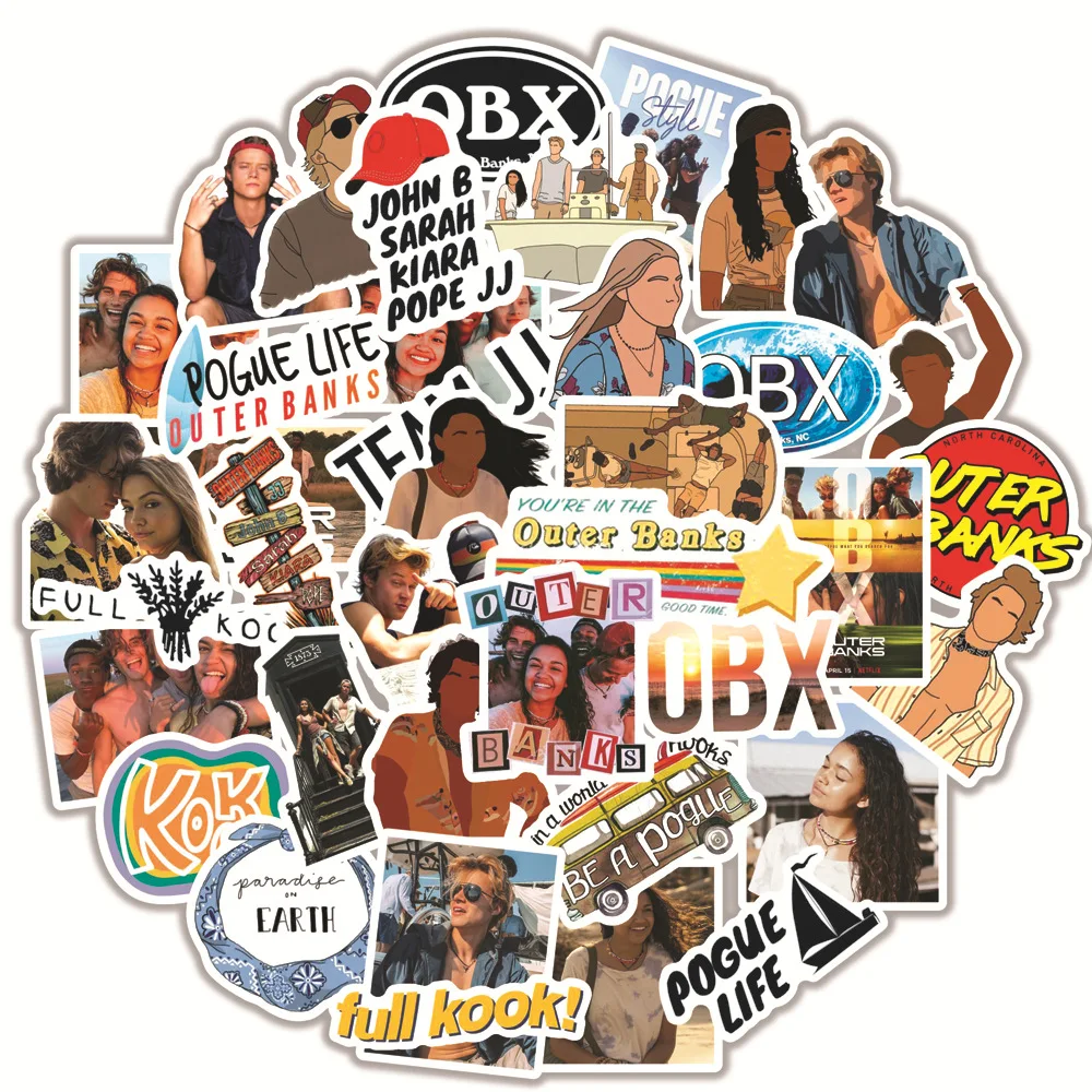 50Pcs Outer Banks Stickers Pack, US TV Series Vinyl Waterproof Sticker Decals for Water Bottle,Skateboard,Laptop,Phone