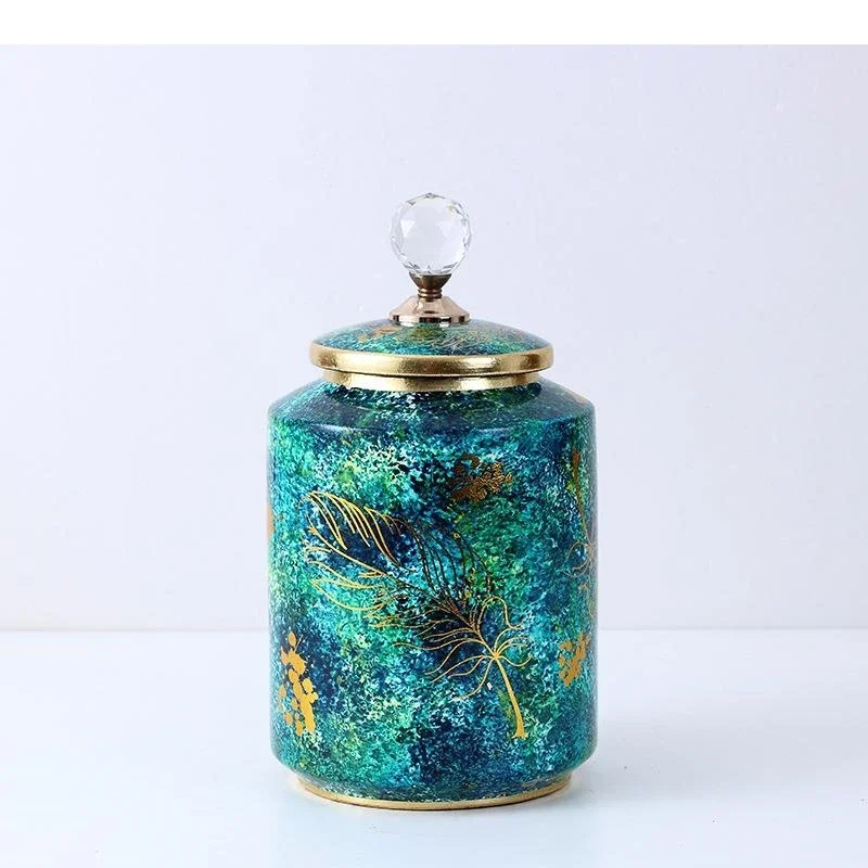 European Painted Ceramic Storage Jar with Crystal Lid Nut Candy Sealed Countertop Decoration Gift Home New