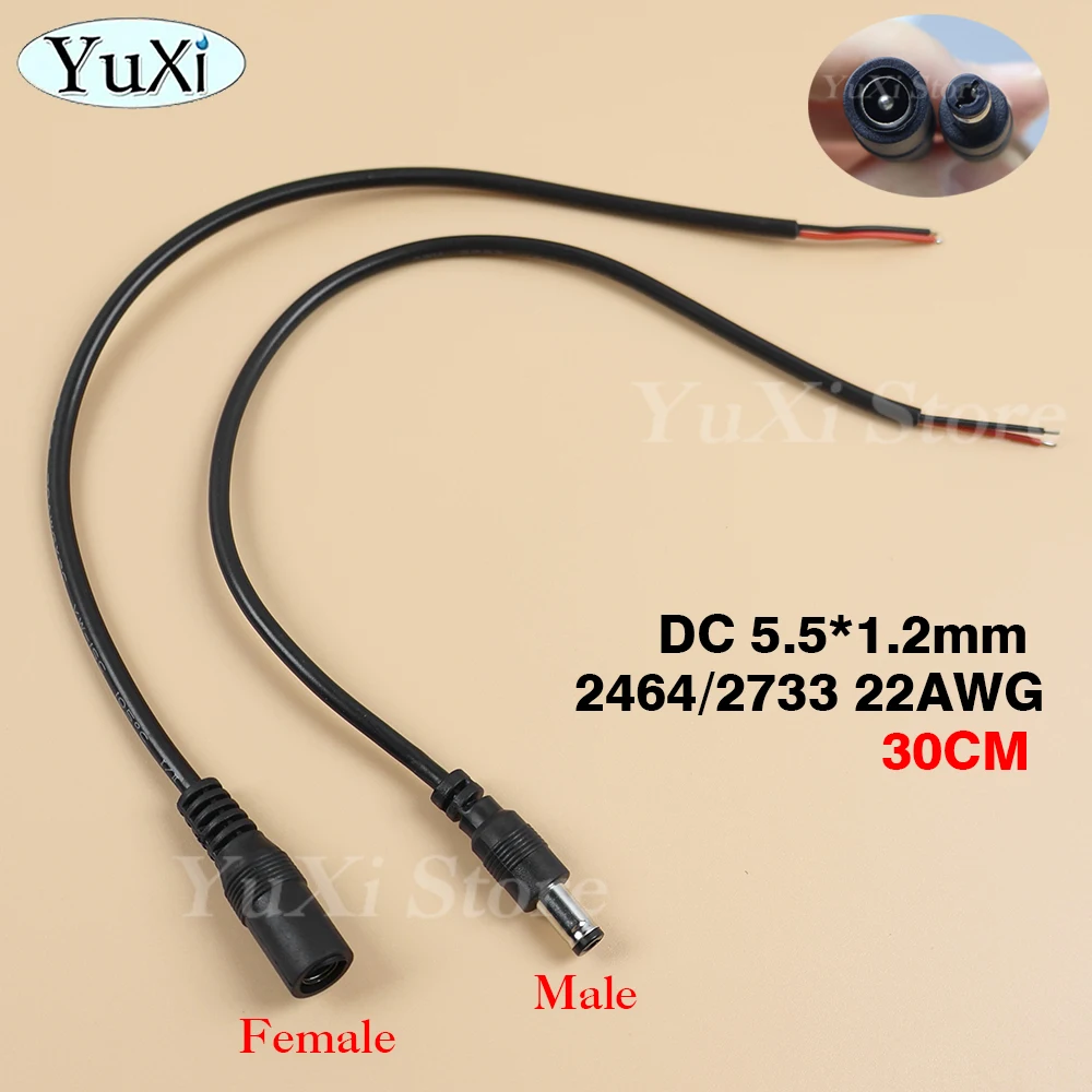 1Pc DC Power Supply Connector Cable Copper Cord 5.5*2.5mm 22AWG For 3528 5050 LED Strip Light Camera Male Female Wire Extension