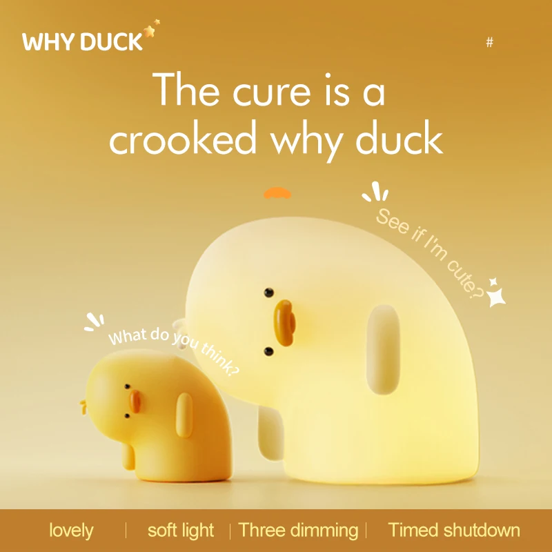 Cute Duck Night Light Birthday Gift Accompany Kids Lovely Silicone Lamps Adorkable Light USB Rechargeable Lamps Soft Decoration