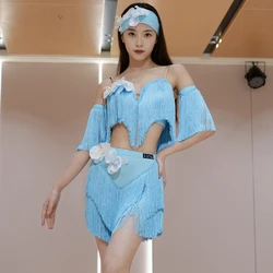 2025 Latin Dance Competition Clothing For Women Sexy Backless Tops Split Skirt Tassel Suit Samba Chacha Latin Dancewear DQS19539